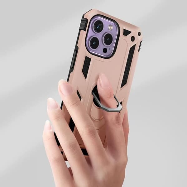 iPhone 14 Pro Hybrid Shockproof Fodral Hållerring Videostöd roséguld