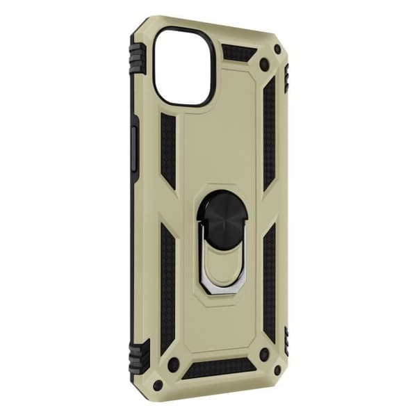 AVIZAR iPhone 14 Plus fodral - Stötsäker hybrid - Guld låsring - Magnetisk stöd kompatibel