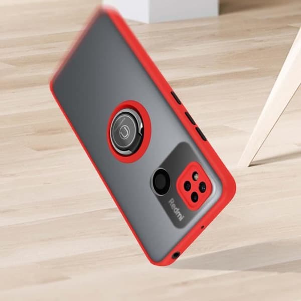 Xiaomi Redmi 10A Bi-material fodral Metallring Videostöd röd