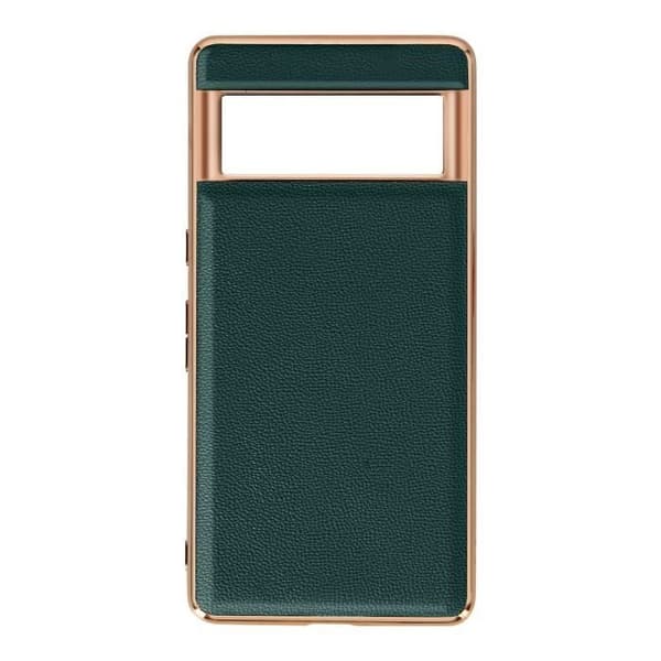 Google Pixel 7 Pro Fodral i äkta läder med metallisk ram - Stötsäker - Mörkgrön
