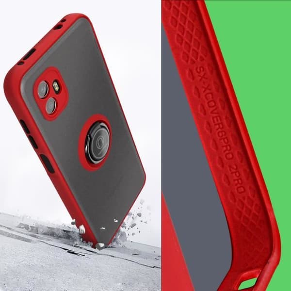 Coque Samsung Xcover 6 Pro - AVIZAR - Bi-matière - Bague Métallique - Rouge