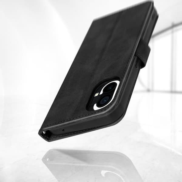 Ingenting Telefon 1 Flip Wallet Fodral Video Support Funktion Svart
