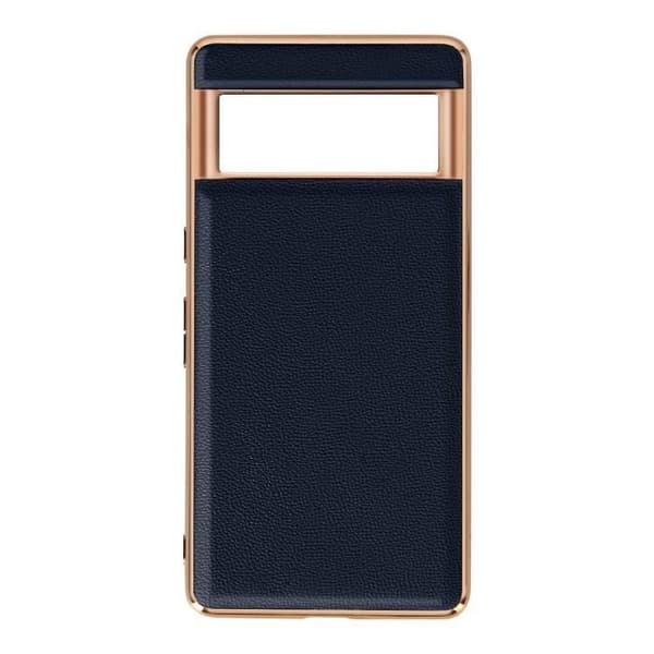 Google Pixel 7 Pro Fodral i äkta läder med metallisk kontur - Halkfri - Midnattsblå