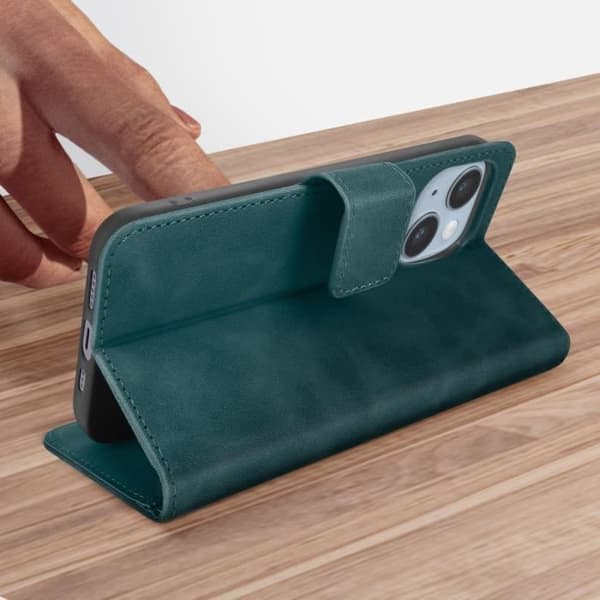 iPhone 14 Folio Plånboksfodral Videostöd Matt Soft Touch Effekt grön