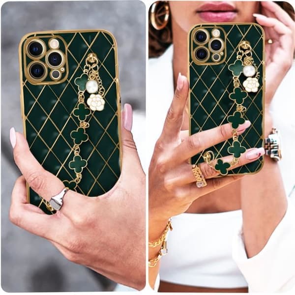 Geometriskt fodral till iPhone 12 Pro - AVIZAR - Grön - Hårt - Geometriskt mönster med metalleffekt