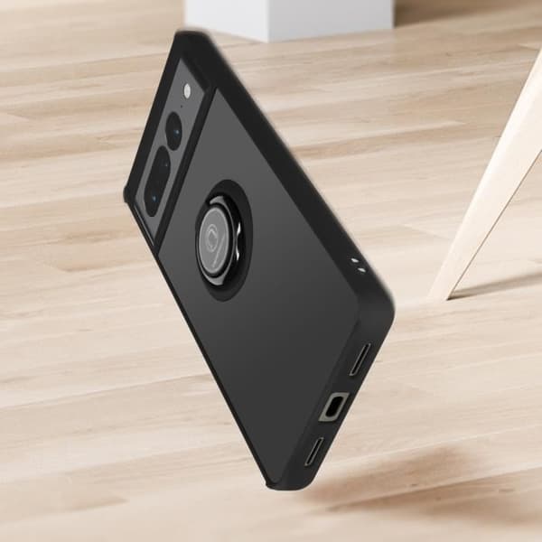 AVIZAR Skyddsfodral för Google Pixel 7 Pro - Bi-material - Metallring - Videostöd - Svart