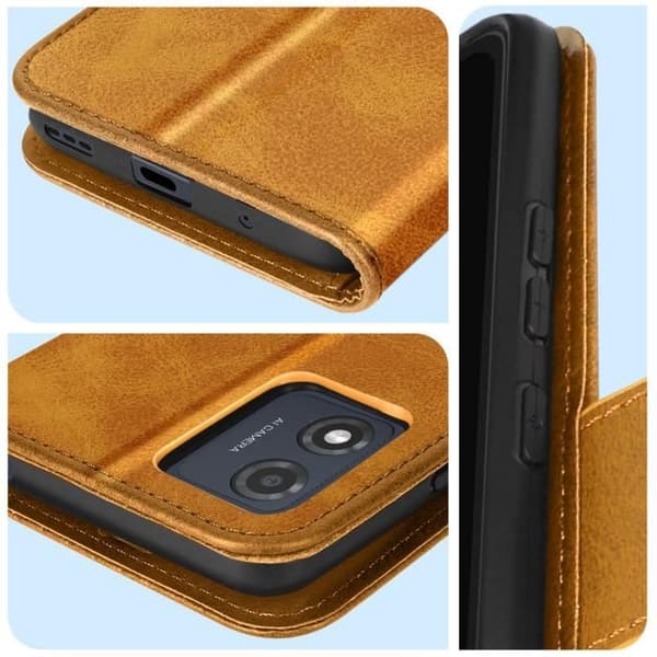 Fodral för Motorola Moto E13 plånbok och videoställ Gul handledsrem