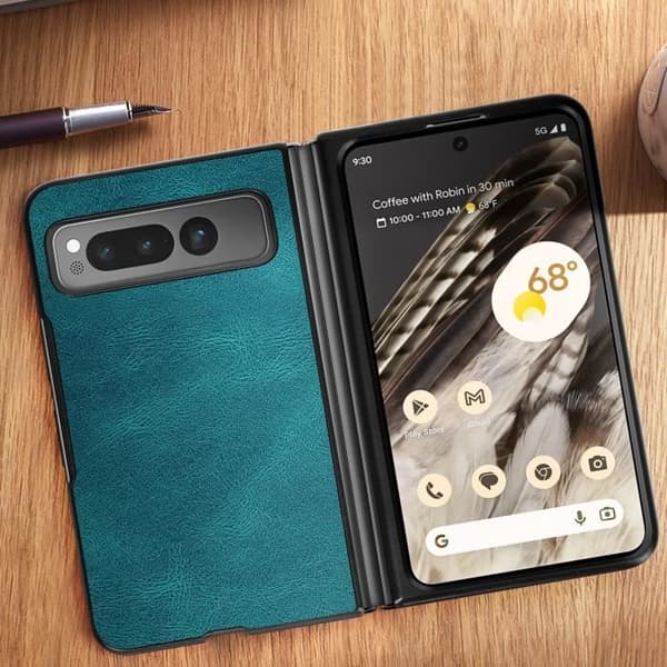 Hårt skyddsfodral för Google Pixel Fold - AVIZAR - Imiterat läder Turkos - Blå - Vuxen