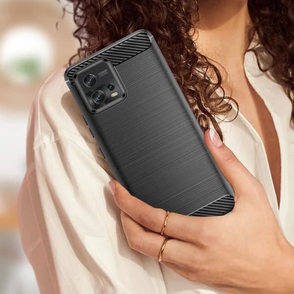 Fodral till Motorola Moto G72 - AVIZAR - Svart borstad koleffekt - Skydd mot stötar och repor
