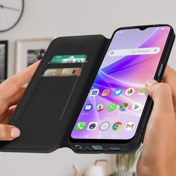 Fodral till Oppo A77 - AVIZAR - Flip Card Hållare Video Support - Svart
