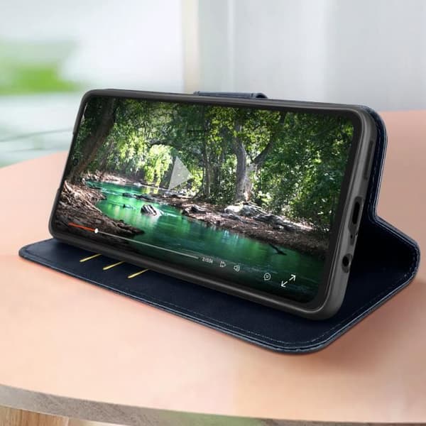 Fodral till Motorola Moto G72 - AVIZAR - Plånbok och videostöd - Blå handledsrem