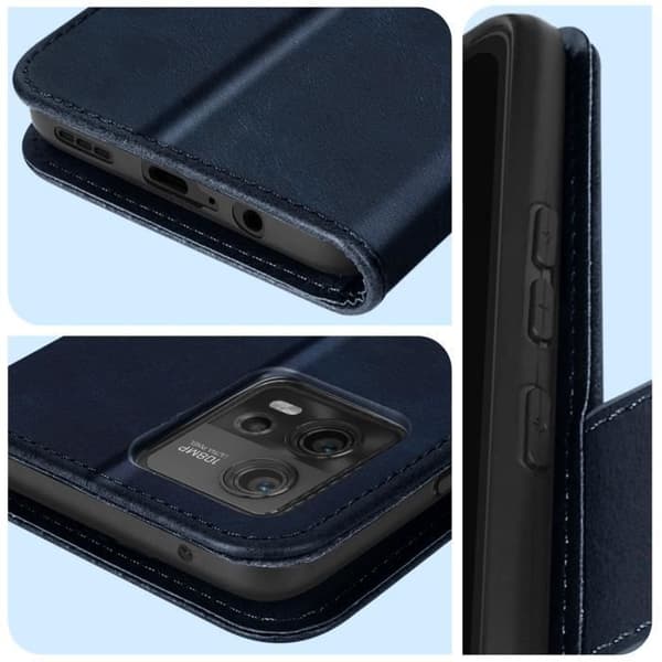 Fodral till Motorola Moto G72 - AVIZAR - Plånbok och videostöd - Blå handledsrem