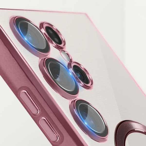 Fodral - AVIZAR - Samsung S23 Ultra - Transparent kameraskydd - Magnetisk ring - Rosa