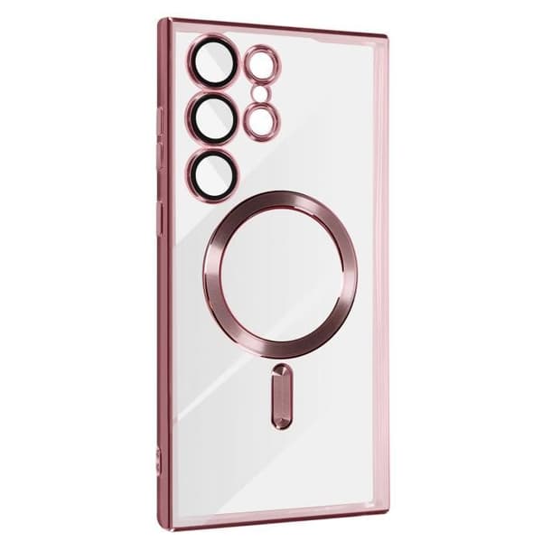 Fodral - AVIZAR - Samsung S23 Ultra - Transparent kameraskydd - Magnetisk ring - Rosa