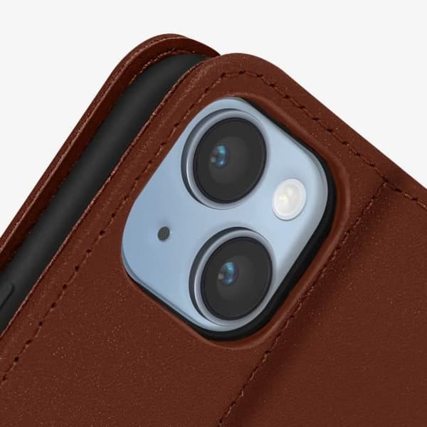 Premium läderfodral för iPhone 14 Plus med korthållare och videostöd - AVIZAR - Brun