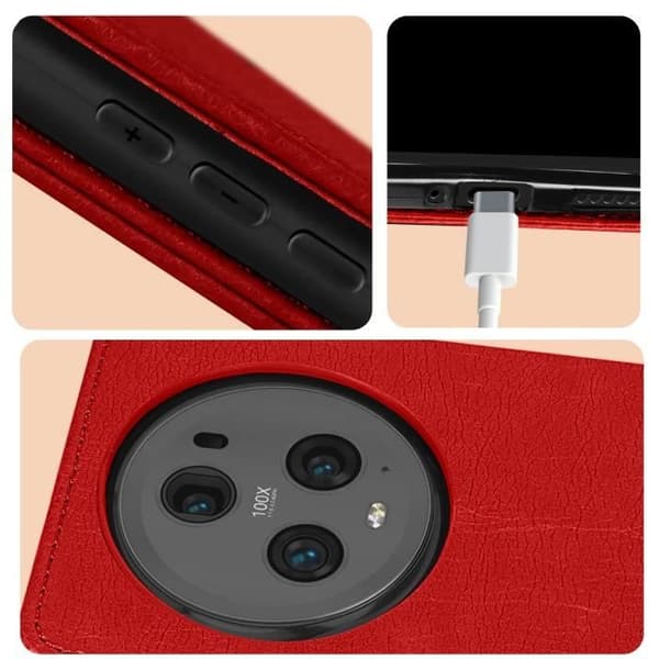 Fodral till Honor Magic 5 Pro - AVIZAR - Chesterfield - Röd - Videostödfunktion