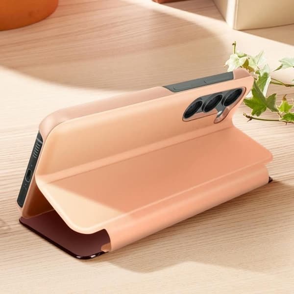 AVIZAR skal till Samsung Galaxy S23 - genomskinligt fodral med spegelflip roséguld
