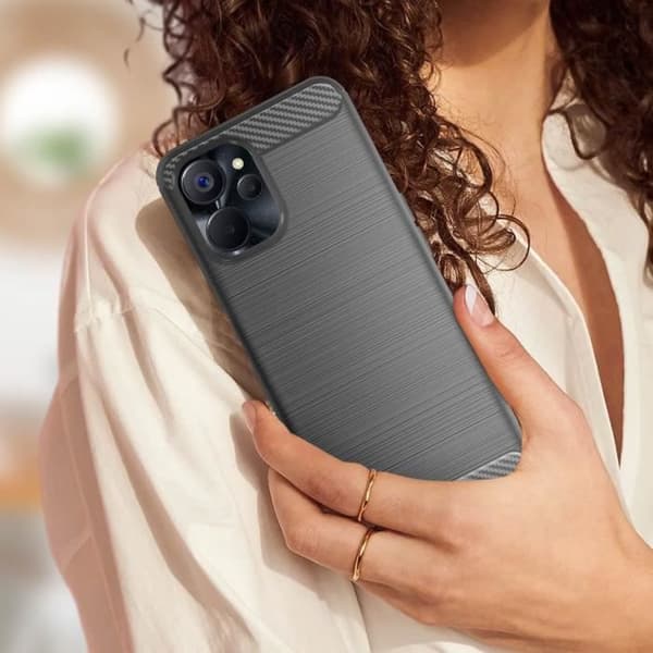 Fodral till Realme 9i 5G - AVIZAR - Svart - Borstad koleffekt - Skydd mot stötar och repor