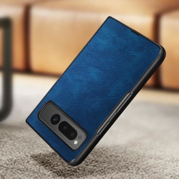 Hårt skyddsfodral i mörkblått läderimitation för Google Pixel Fold - AVIZAR