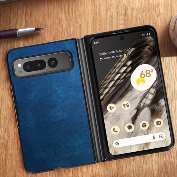 Hårt skyddsfodral i mörkblått läderimitation för Google Pixel Fold - AVIZAR