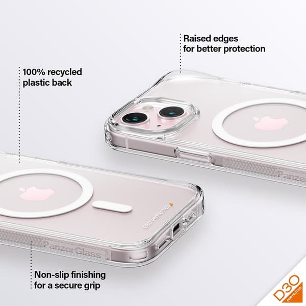 PanzerGlass iPhone 15 Kuori HardCase MagSafe D3O Läpinäkyvä Kirkas
