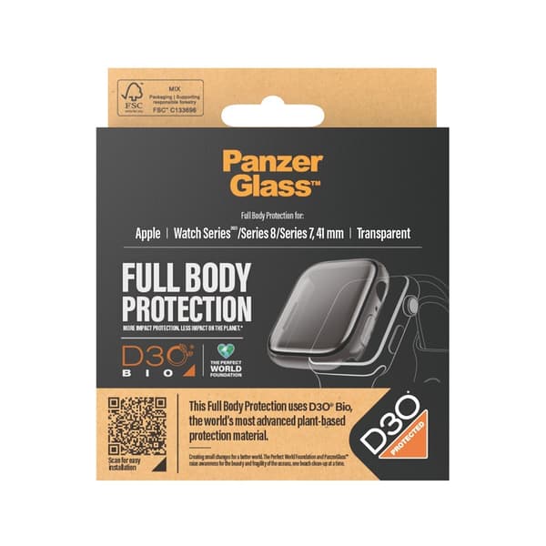 PanzerGlass Apple Watch 41mm Deksel Skjermbeskytter Full Body Protector Transparent Klar