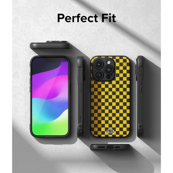 Ringke iPhone 15 Pro Kuori Onyx Design Checkerboard Yellow