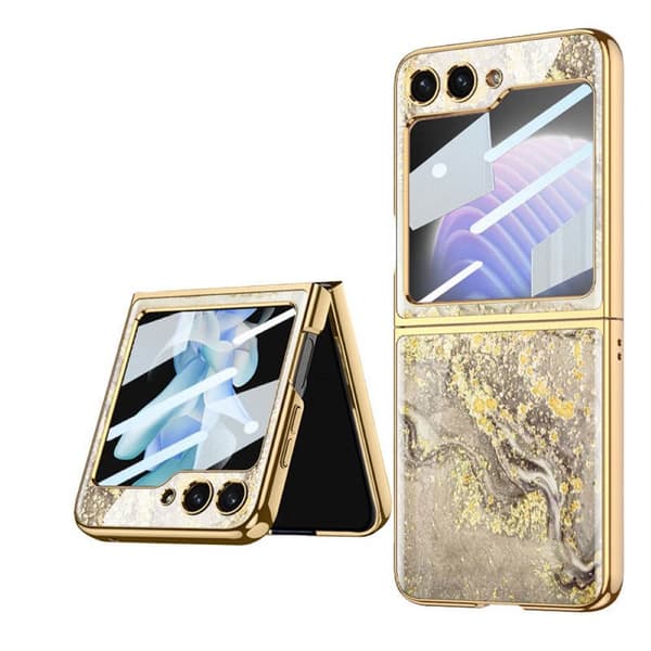 Marble Glass Case Samsung Galaxy Z Flip 5 - Dubai Gold