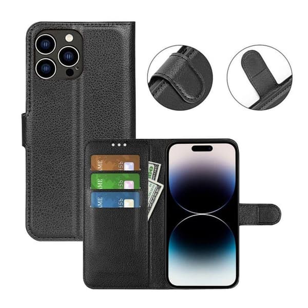 iPhone 15 Ultra Plånboksfodral med stativ - Svart