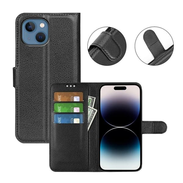 iPhone 15 Plånboksfodral med stativ - Svart