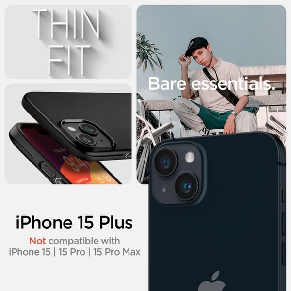 Spigen iPhone 15 Plus Kuori Thin Fit Musta