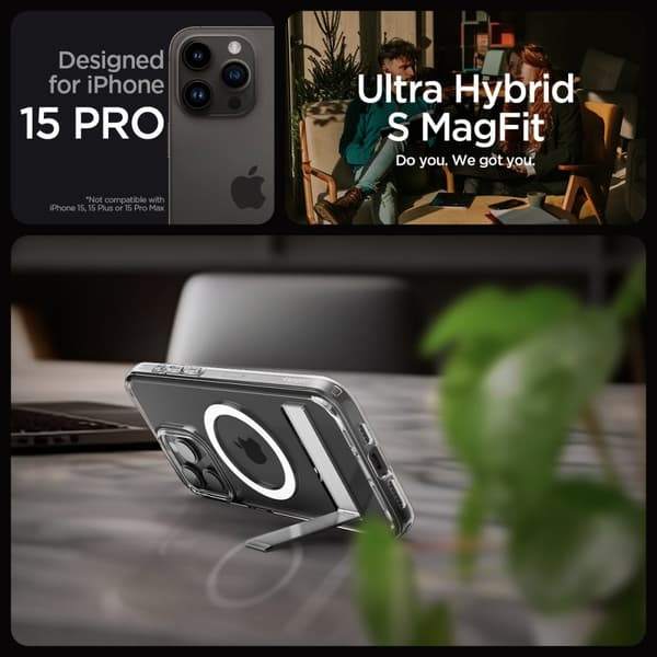 Spigen iPhone 15 Pro Deksel Ultra Hybrid S MagFit Crystal Clear
