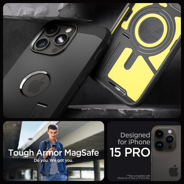 Spigen iPhone 15 Pro Skal Tough Armor MagFit Svart
