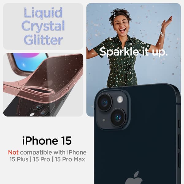 Spigen iPhone 15 Kuori Liquid Crystal Glitter Rose Quartz