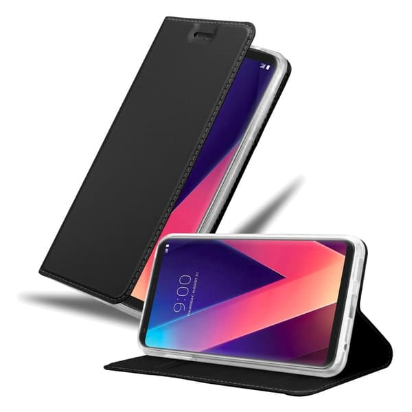 Deksel til LG V30 / V30+ / V30S / V30S+ Lommebokdeksel med magnetisk lukking, stativfunksjon og kortlomme KLASSISK SVART