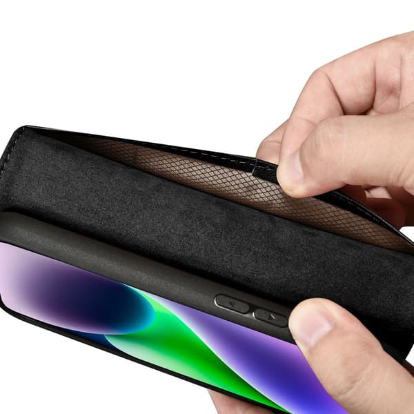 iCarer Lædertaske med RFID-beskyttelse til iPhone 14 Plus - Sort