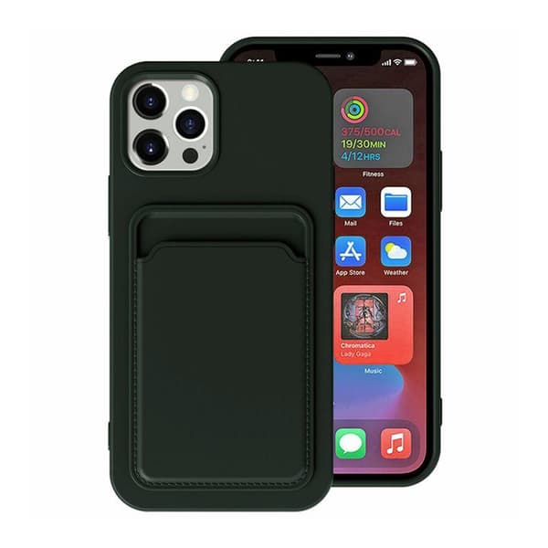 iPhone 15 Ultra Mobilskal Silikon med Korthållare - Grön