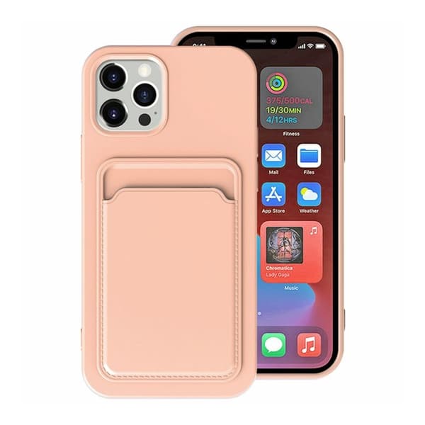 iPhone 15 Ultra Mobilskal Silikon med Korthållare - Rosa