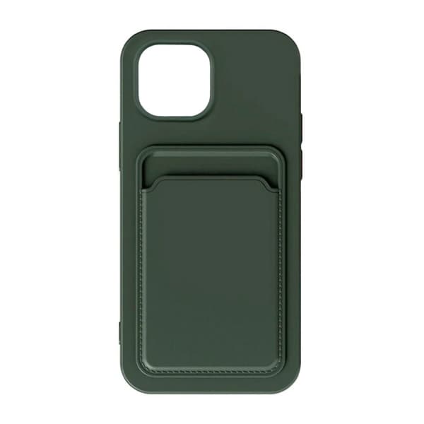 iPhone 15 Plus Mobilskal Silikon med Korthållare - Grön