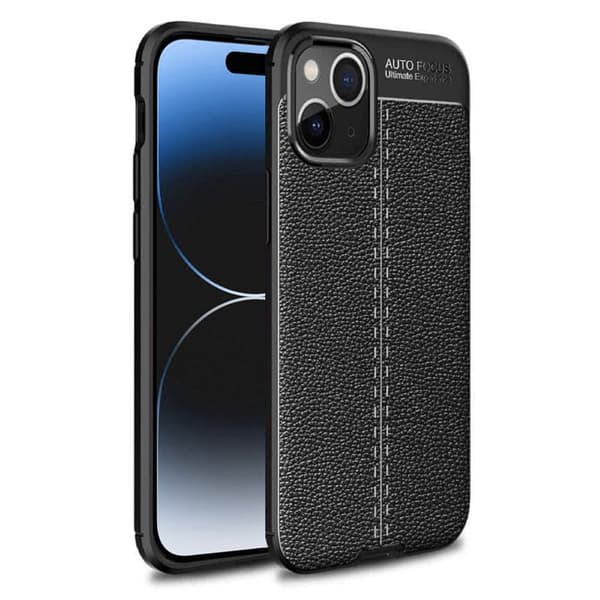 Lædermønstret TPU cover Apple iPhone 15 - Sort