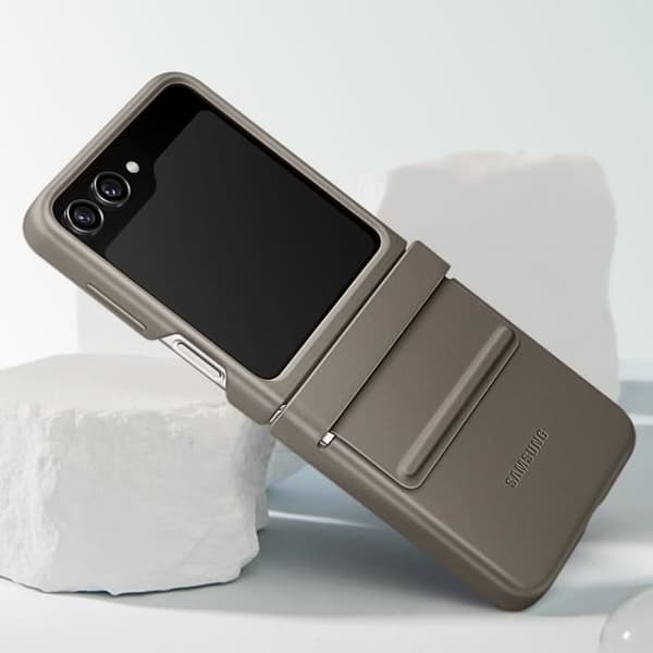 Fodral till Samsung Z Flip 5 Faux Leather Flap Eco-Leather Original Taupe