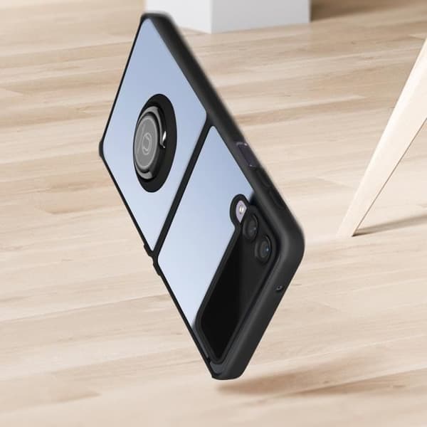 Fodral till Galaxy Z Flip 4 Bi-material Metal Ring Video Support Svart