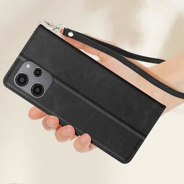 Fodral - Xiaomi - Redmi 12 - Svart - Syntetiskt läder - Handrem included