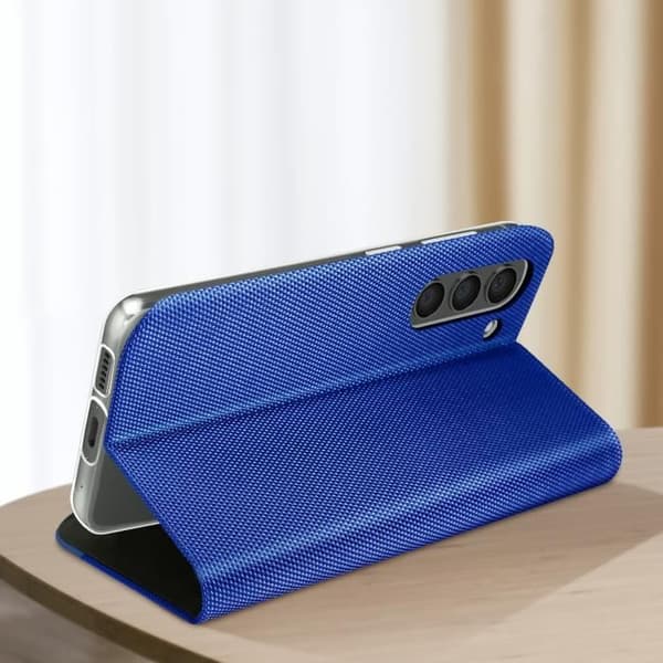 Fodral Kompatibel med Samsung S23 Plus Fabric Folio Blue Fodral