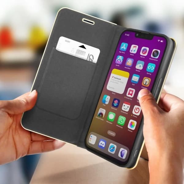 iPhone 14 Fodral Korthållare Svart - Guld Fodral