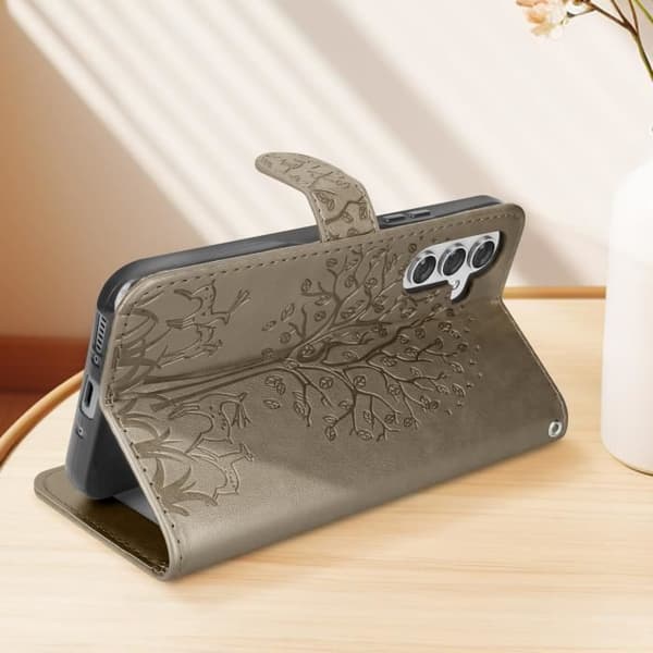AVIZAR Fodral för Samsung Galaxy A54 5G - Taupe Tree Pattern - Fullständigt skydd - Lagring + Video Support