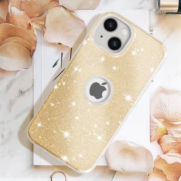 Skal till iPhone 14 Paljett Glitter Silikon Halvstyvt guld