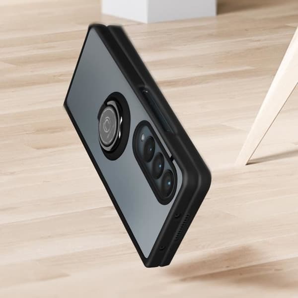 Fodral för Galaxy Z Fold 4 Bi-material Metal Ring Video Support Svart
