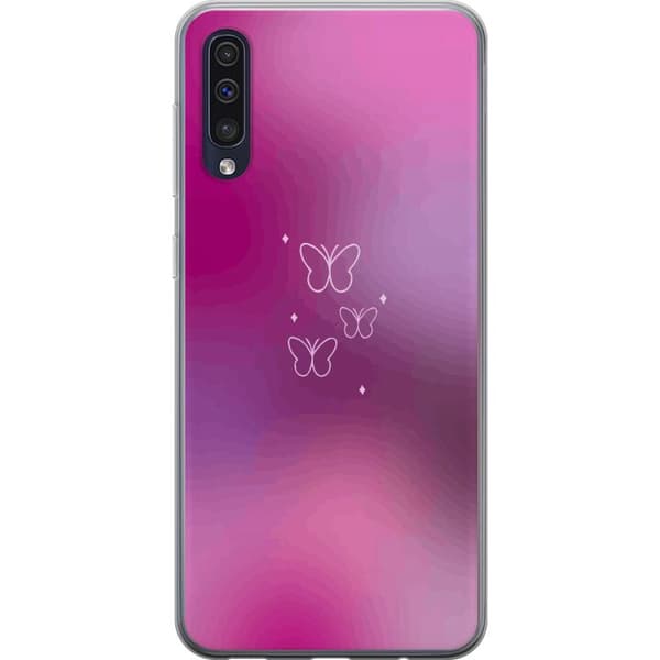 Samsung Galaxy A50 Gennemsigtig cover Sommerfugle Lilla