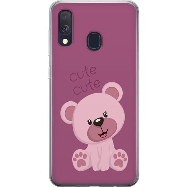 Samsung Galaxy A40 Genomskinligt Skal Pink Bear